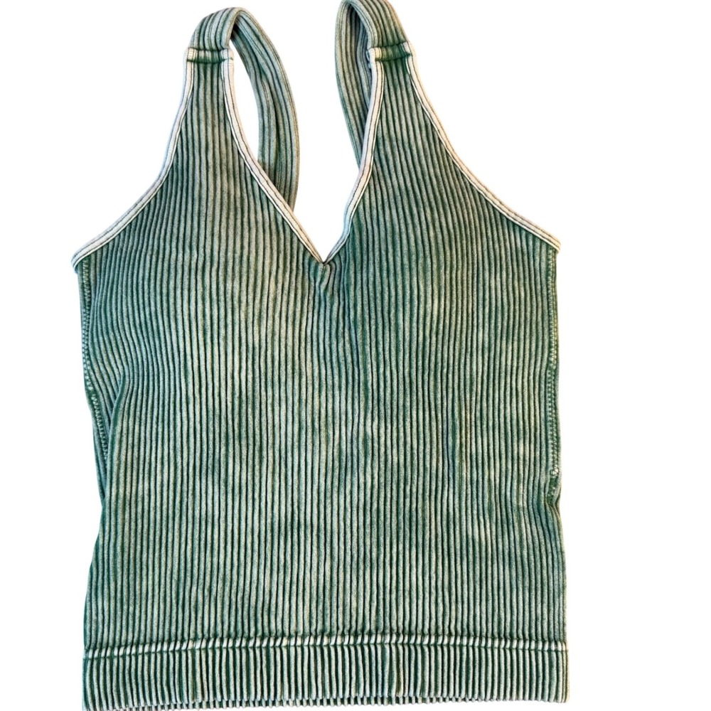 ZENANA‎ Washed Dark Green Ribbed V Neck Cropped Tank Size L/XL NTW-6279A